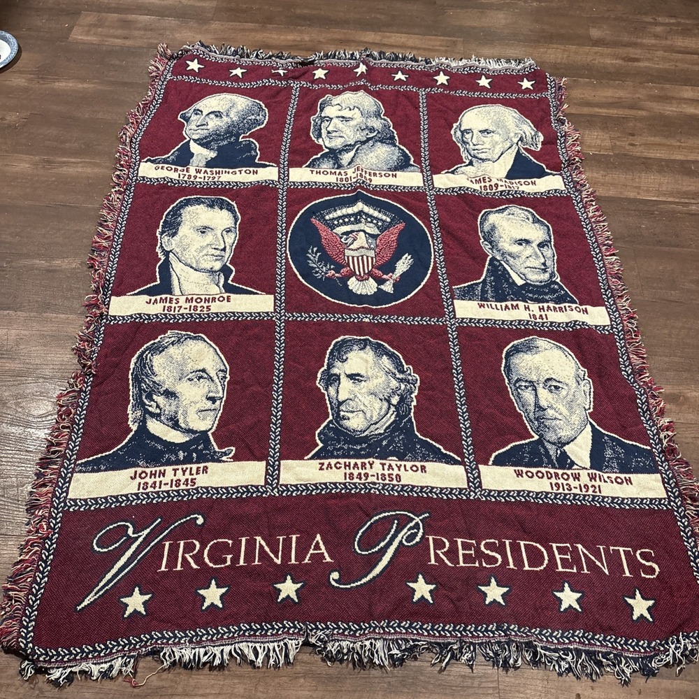 Woven Cotton Throw Blanket Virginia Presidents Burgundy Navy 52x70